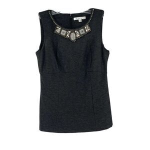 CAbi The Glitz Shell Tank Top Size 4 Charcoal Gray 508 Beaded Sleeveless Blouse